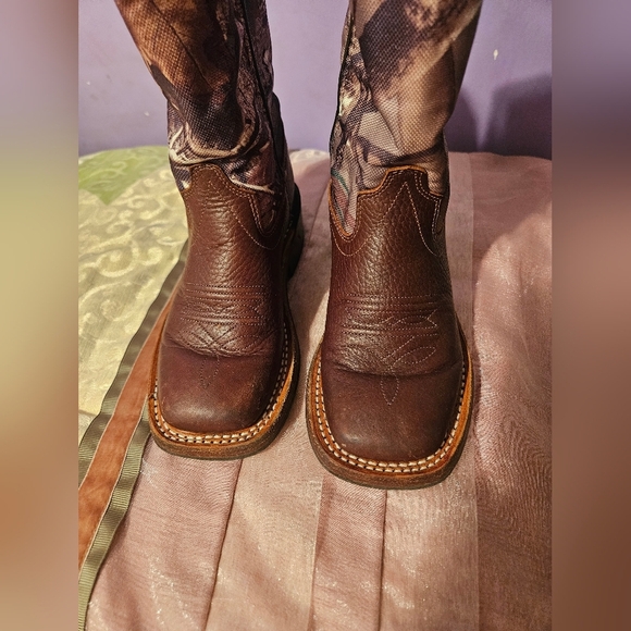 💙Old West Brown Leather Camo Square Toe Cowboy Boots  Sz. 9 Style BSC1816💛 - Picture 13 of 13